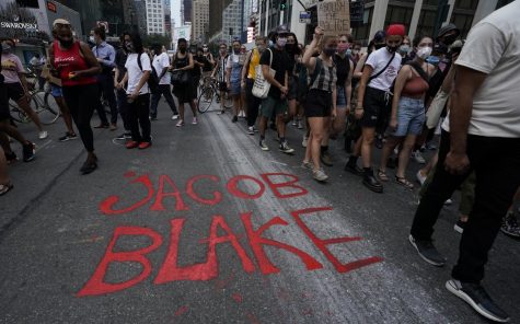 Protesters in New York marching against the shooting of Jacob Blake