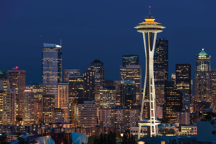 Photo of the space needle in the night time.