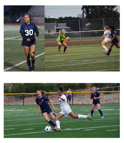 Freshman, Braelyn Carey, Kendall Griffin, and Savanah Newville on the soccer field.