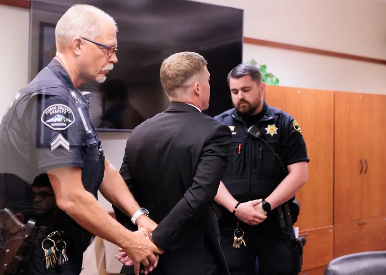 Jacob Jackson in cuffs during court showing for rape charges on May 11th, 2023
