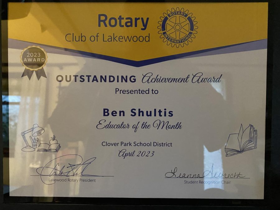 Ben Shultiss Rotary Club of Lakewood Educator of the Month Award for April