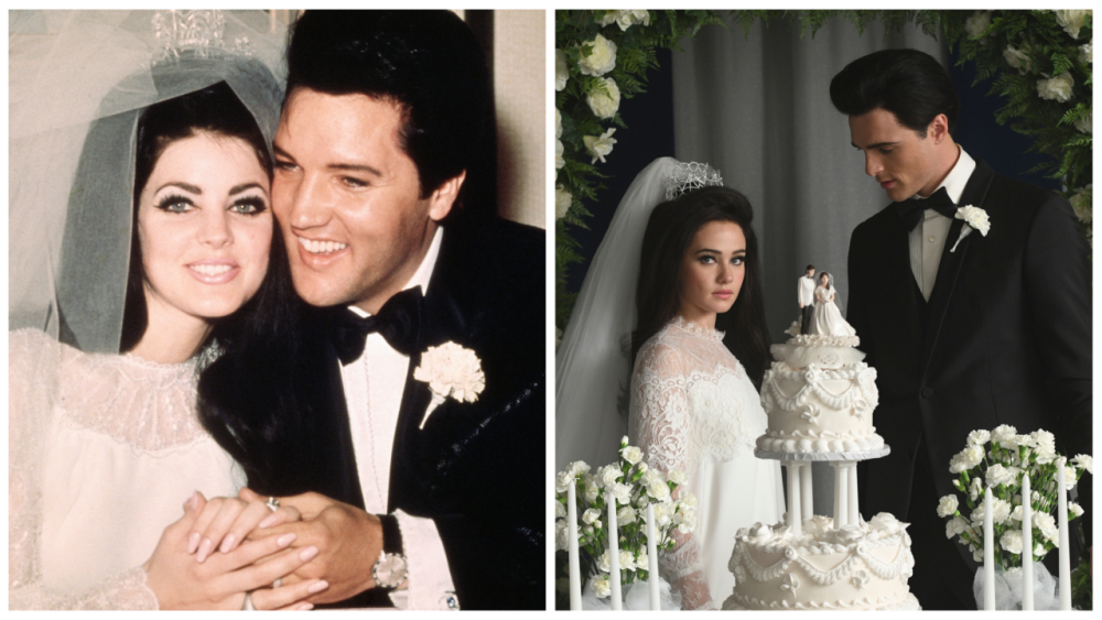 Elvis & Priscilla Presleys wedding photo, real and movie version
