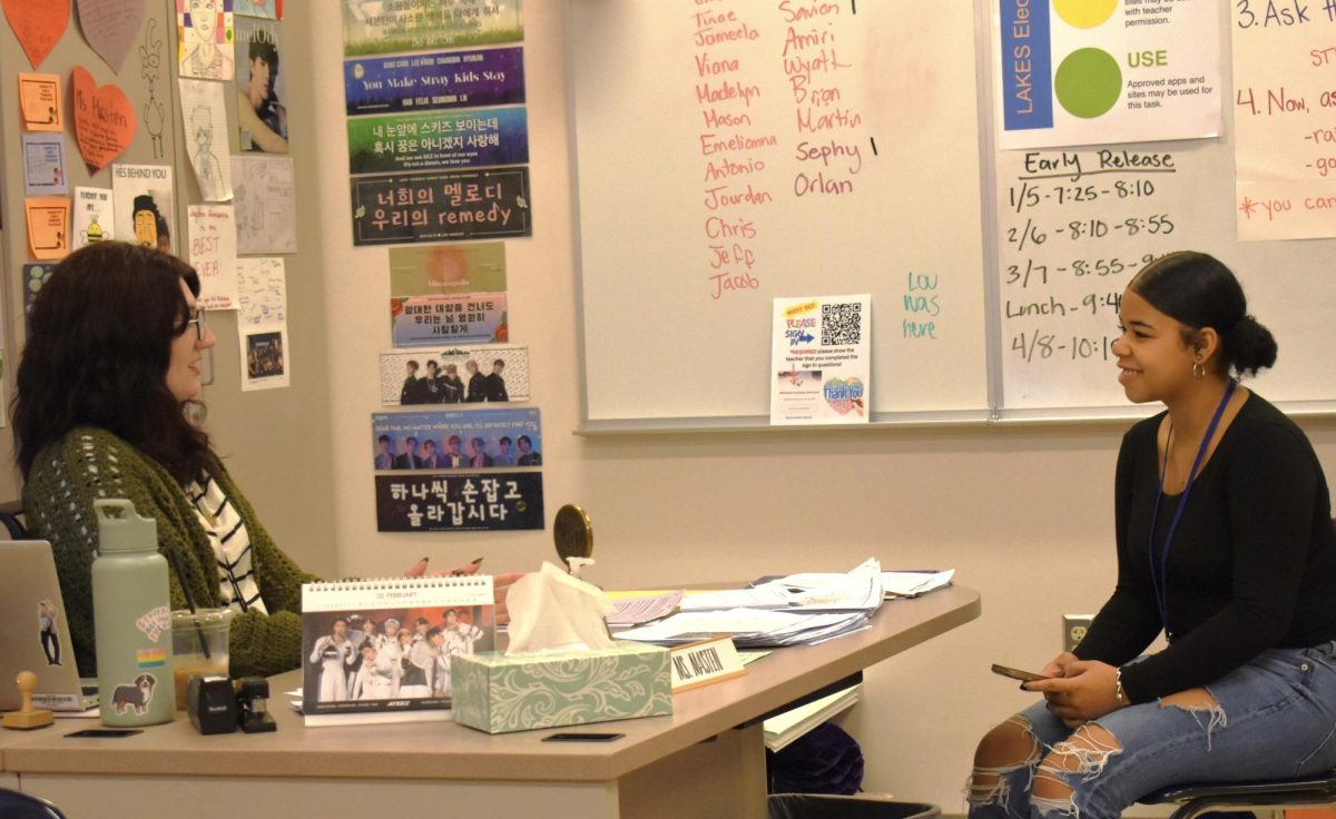 How did Masten grow up? This is one of the questions Lakes staff reporter, Kory Crabtree, asks during a sit-down interview with teacher Kacie Masten.